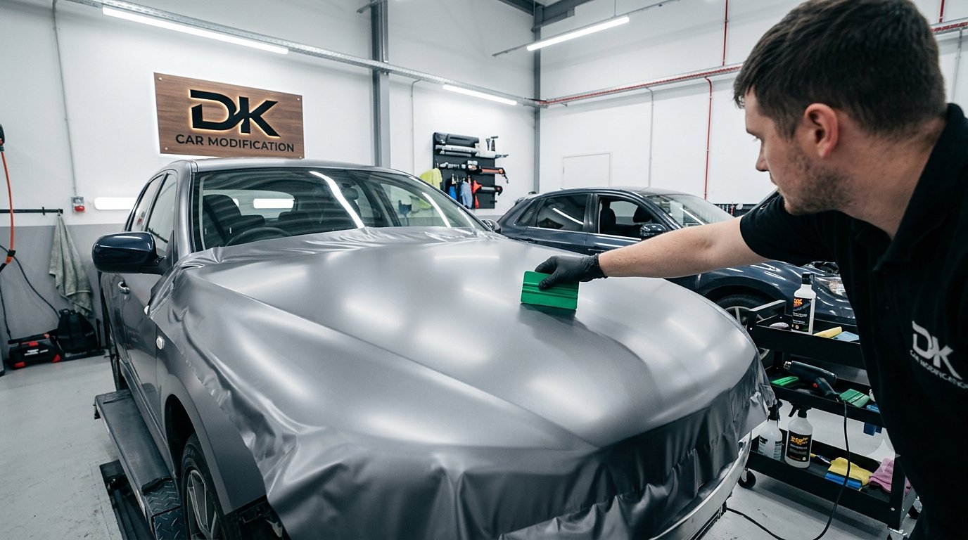 Satin wrap install — In progress — hood panel